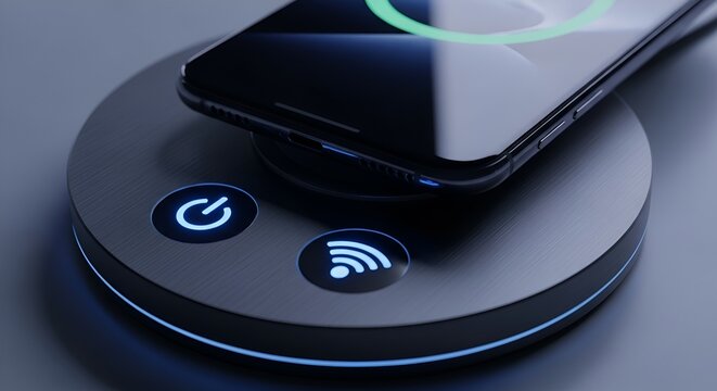 Smartphone Holographic Interface With 5G Connectivity And Wireless Tech Icons On Desk
