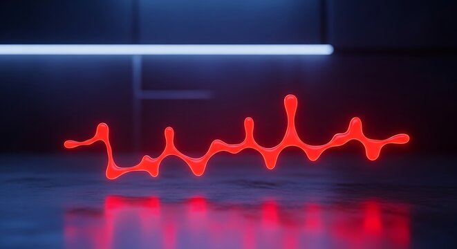 Neon Red Line Art on Dark Background with Blue Light Accents