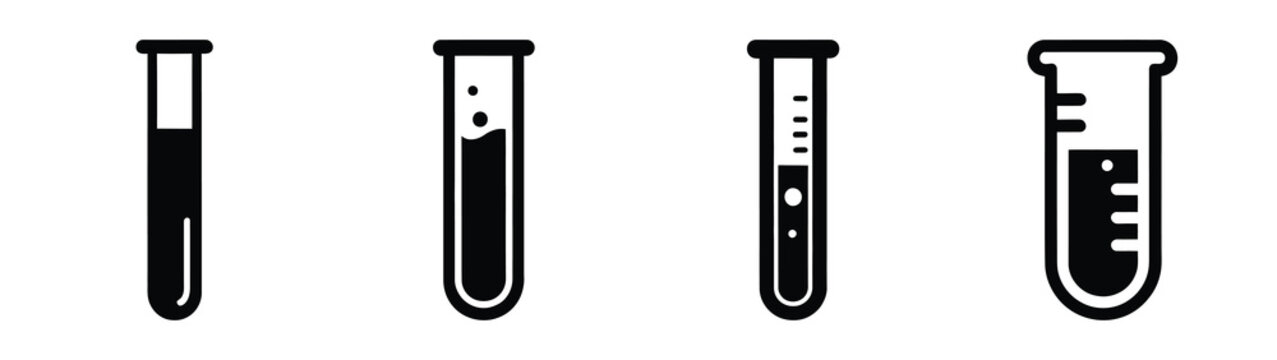 test tube minimal icon set, black color and white background
