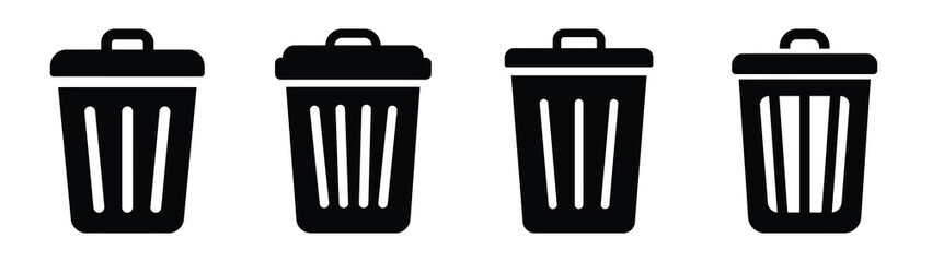 trash bin minimal icon set, black color and white background