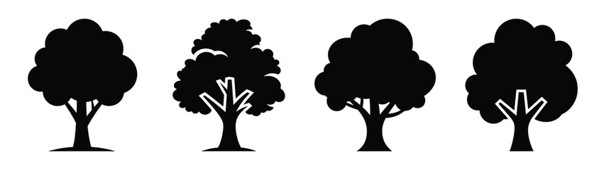 tree minimal flat icon set, black color and white background