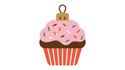 Festive Cupcake Ornament: A charming, decorative cupcake ornament, featuring a pink frosted top adorned with colorful sprinkles.