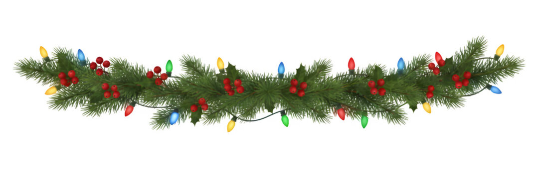 Christmas Garland Arch with Lights and Holly Berries
