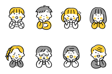 頬杖をつくこどもたちのイラストセット（表情②）②