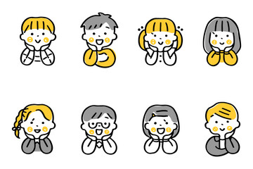 頬杖をつくこどもたちのイラストセット（表情①）②