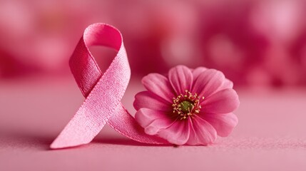 Pink ribbon and flower symbolize breast cancer awareness for October, promoting hope and support in the fight against the disease