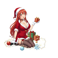 A cute child in a anime-style cartoon Christmas costume, happy for Christmas. Transparent background.