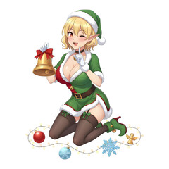 A cute child in a anime-style cartoon Christmas costume, happy for Christmas. Transparent background.