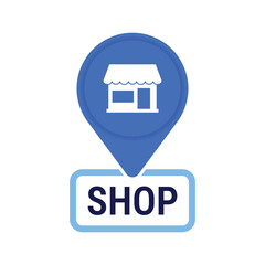 Shop sign with GPS location pin, Business and service market