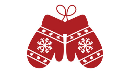 Cozy Winter Mittens: Festive, red mittens adorned with snowflake and star designs, connected by a delicate string, embodying warmth and winter cheer.