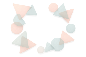 Floating Geometric Shapes Layout, Transparent PNG, Pastel Triangles and Circles, Overlapping Elements, Central Empty Space, Subtle Shadows, HD Background