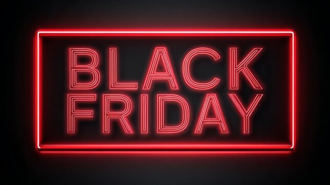 Dynamic red neon sign glows BLACK FRIDAY, signaling massive sales and exciting shopping events - Powered by Adobe