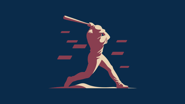 Dynamic baseball player swinging bat with power and precision in retro style, ideal for sports marketing and team branding with vibrant colors