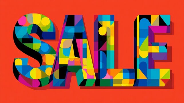 Vibrant geometric SALE announcement with bold colorful typography and modern design
