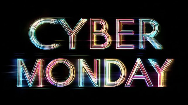 Bright neon Cyber Monday text glows with vibrant energy, perfect for digital sales and promotions