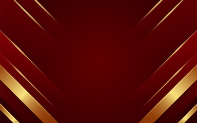 Modern red background with golden corner lines in elegant geometric luxury design.