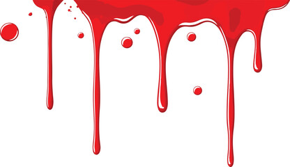 Dripping red liquid with highlighted edges creating a graphic viscous effect on a white background