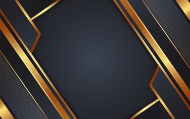 Elegant black luxury background with golden geometric lines and modern layered style