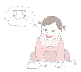 オムツについて考えている赤ちゃん