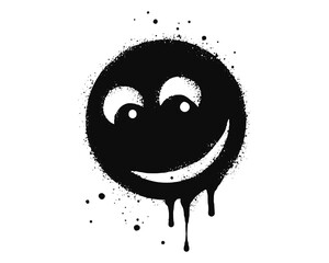 Smiling face emoticon character. Spray painted graffiti smile face in black over white. isolated on white background. vector illustration