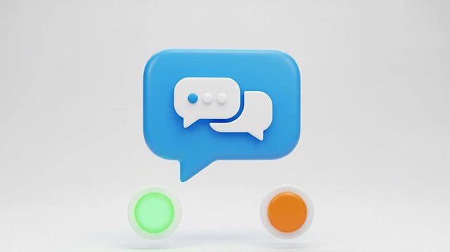 Dynamic 3D chat icon with speech bubbles and vibrant buttons for live communication