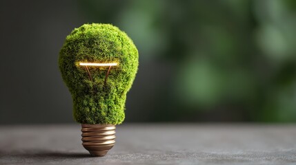 Green eco friendly lightbulb symbolizing renewable energy solutions in a modern sustainable home setting