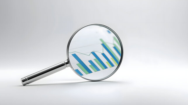 Magnifying glass focusing on business chart and growing graph as strategic analysis concept for research and development showing progress and success on copy space