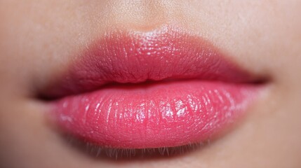 Close up view of a young Asian woman's lips showing a soft pink hue and smooth texture during a beauty routine in a well-lit environment