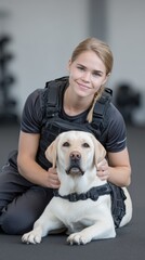 Therapy session with service dog assisting client in medical environment for enhanced mental wellness