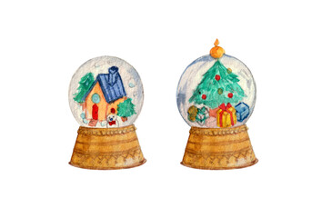 Two snow globes (gold)