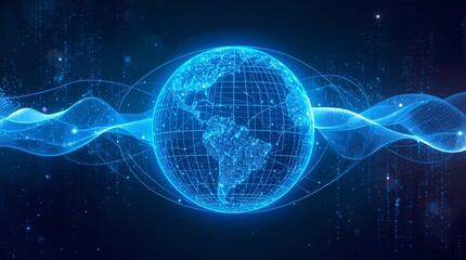 Obraz premium Cyber technology earth with global internet and AI data flow