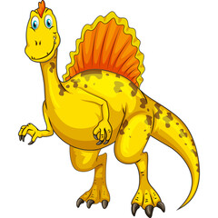 Cartoon Yellow Dinosaur with Orange Spiked Back Standing and Smiling