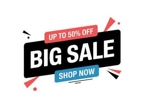 Big sale event offers up to 50% off discounts and shop now promotions.