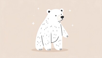 Cute polar bear illustration with snowflakes on a beige background.
