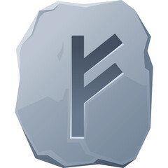 Ancient Rune Stone With Futhark Symbol For Fehu Etched On Gray Rock With Transparent Background