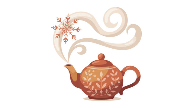 Winter Tea Time: A warm and inviting tea pot with a snowflake and steam, representing a cozy winter scene.