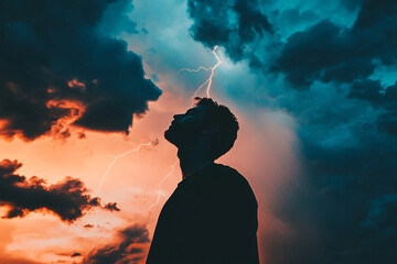 search standing resilient as lightning bolts fork across the sky