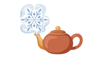 Hot Tea Winter: A whimsical illustration of a teapot emitting a steam of snowflake. The teapot represents the perfect warmness on a cold winter day.