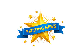 Exciting news banner with a gold star isolated on transparent background