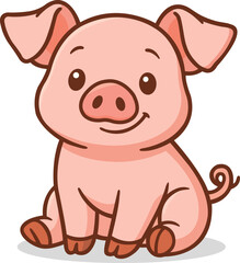 Fototapeta premium Cartoon Illustration of a Cute Pink Pig