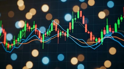 Dynamic stock market graph with candlestick charts and bokeh lights, finance concept - Powered by Adobe