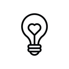 A blackoutlined lightbulb with a heart inside