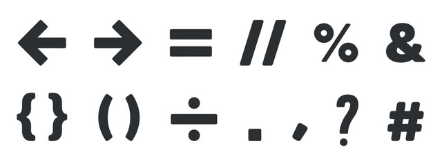 Symbols and signs mathematics marks punctuation equals arrows direction back and forth forward bracket question mark number vector isolated elements