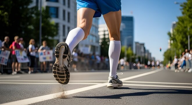 Marathon runner's legs during athletics competition