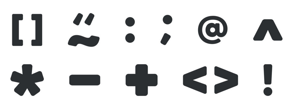 Set of Punctuation Marks Symbols for Mathematical Operations and Text Formatting with Clean Composition Isolated on White Background