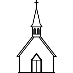 Simple outline illustration of a christian church building icon