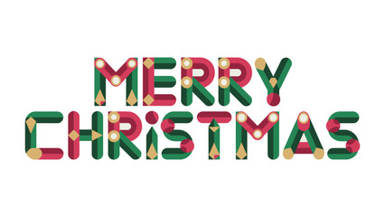 Merry Christmas Typography: A festive graphic spells out Merry Christmas in vibrant colors, capturing the holiday cheer and visual elegance, perfect for seasonal greetings.