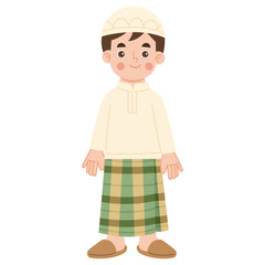 Illustration of Muslim Boy Wearing Traditional Clothes