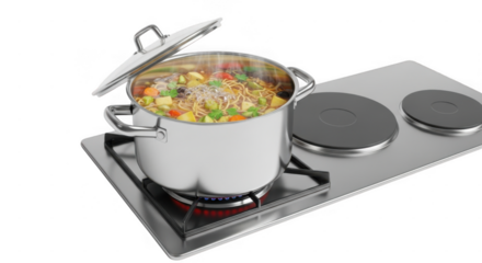 Cooking pot with food isolated on transparent background