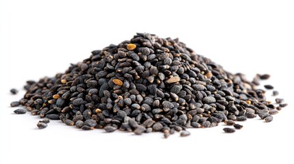 Pile of black sesame seed nutrient rich ingredient for cooking and baking